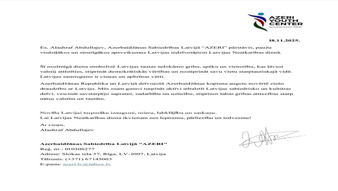 Soydaşımızın Latviyanın Müstəqillik Günü münasibətilə təbriki